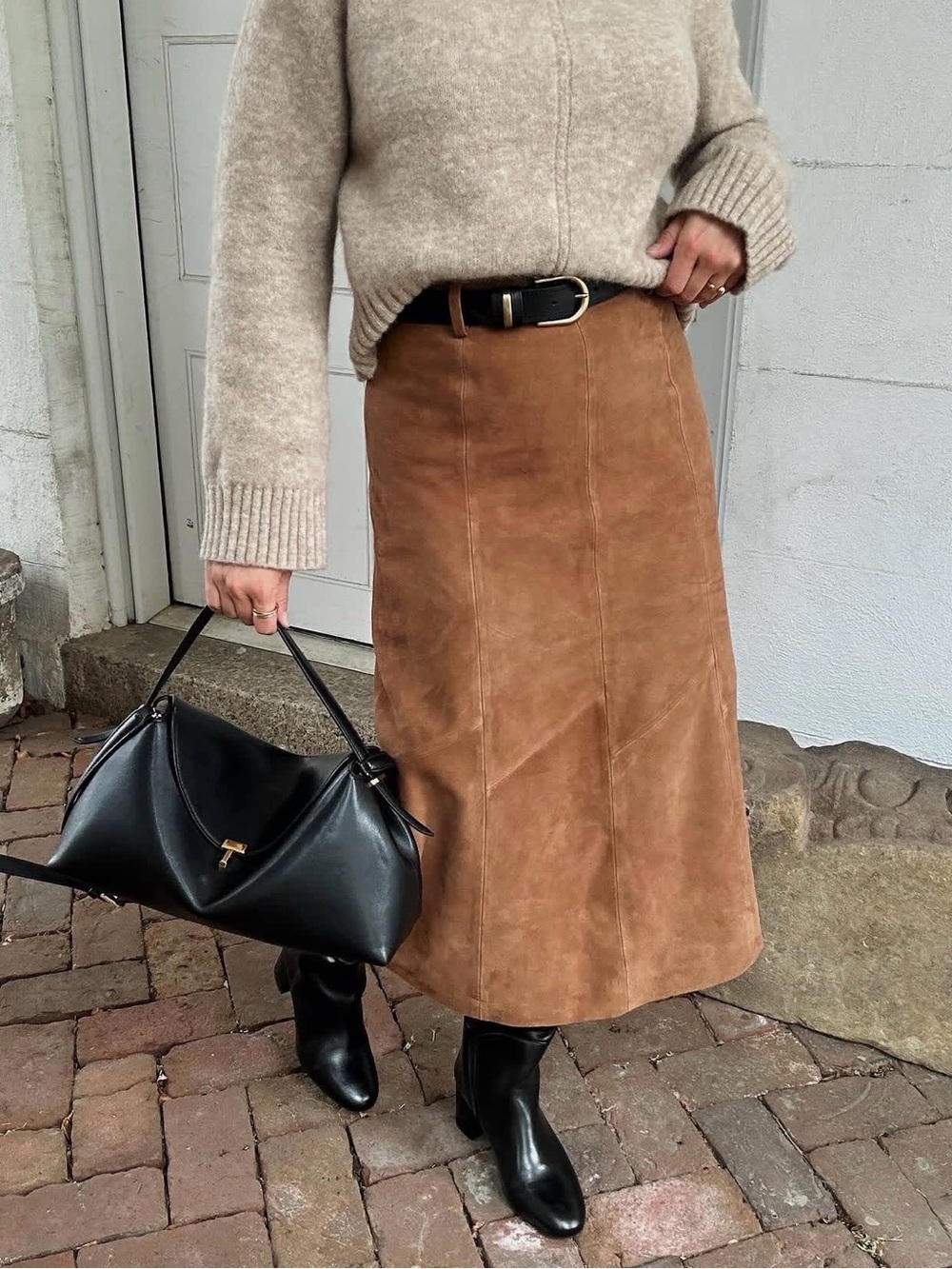 Sézane Meliora Suede Goat Leather Tan Long Fall Skirt